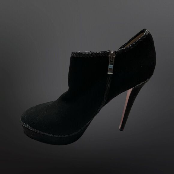 (1) Christian Louboutin Sultane Black Suede Braided Leather Trim Ankle RT Boot - Picture 7 of 13